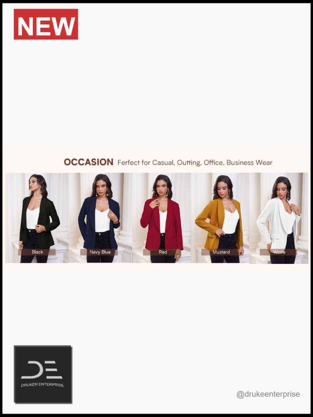 Women's Blazer Business Casual Lapel Collar Long Sleeve Open Front Work Office - Picture 7 of 7